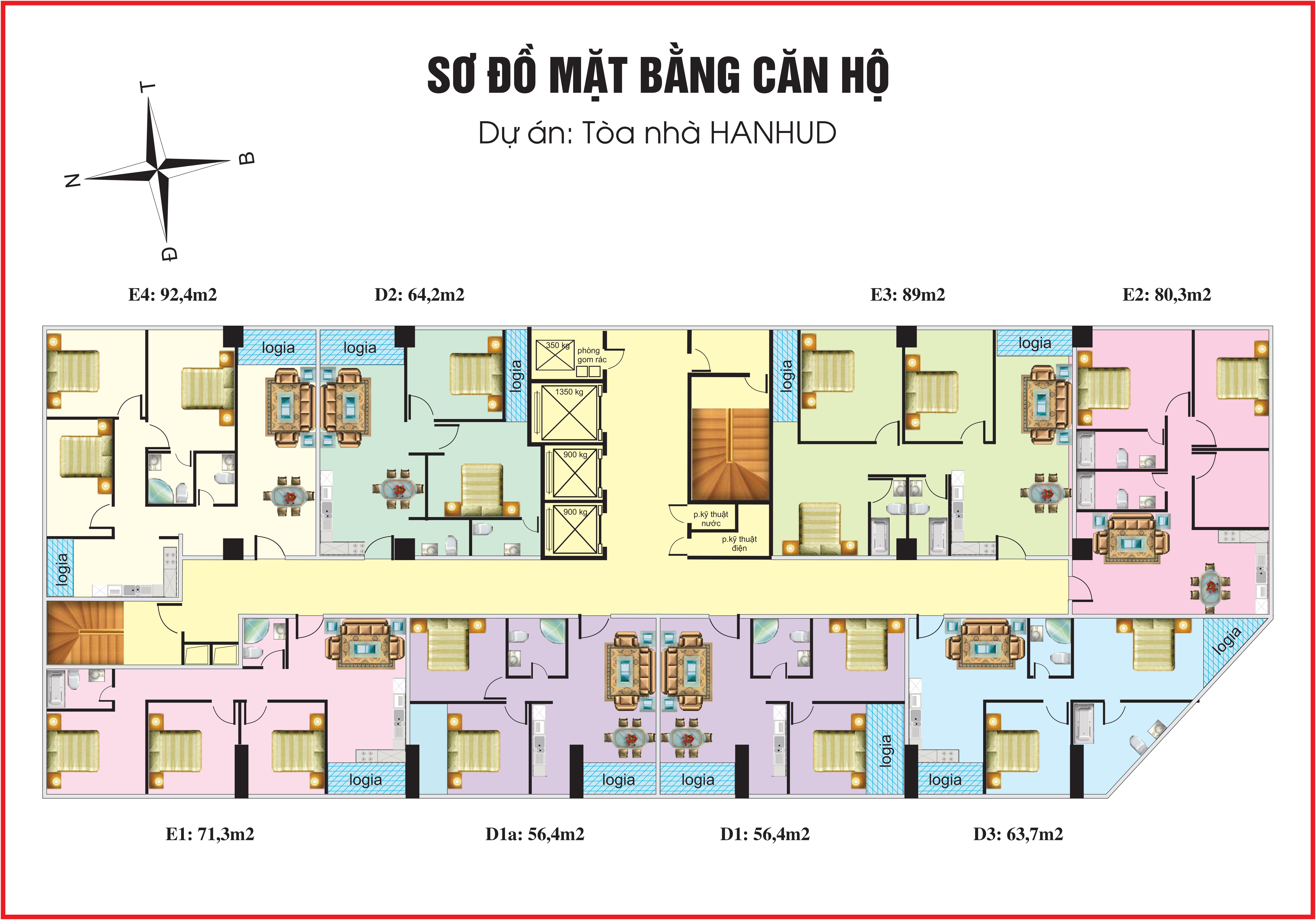 Chung cư HANHUD 234 Hoàng Quốc Việt - Mặt bằng căn hộ tầng 8 - 17